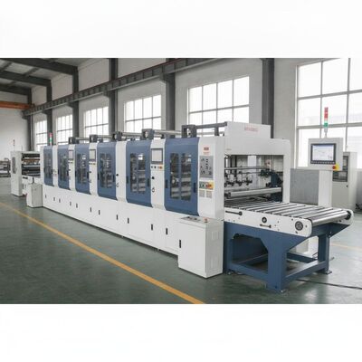 SYKM-H-1228RC Servo completo Posicionamiento automático Impresora flexográfica Ranuradora Troqueladora 1200x2800 mm Compensación troquelada